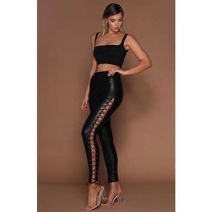 Meshki Kaia Faux Leather Lace Up Legging Pants Black Size XS